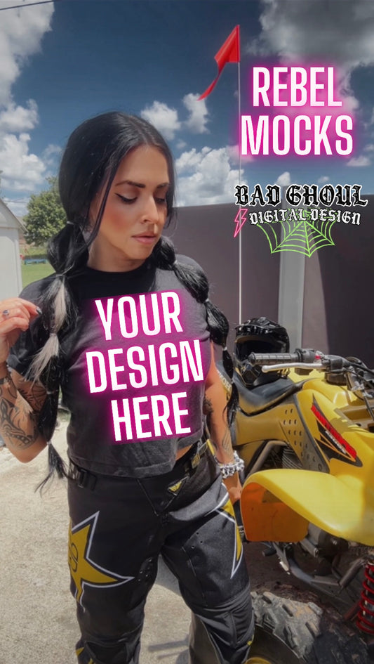Moto Black Mid Crop Model Mock Up