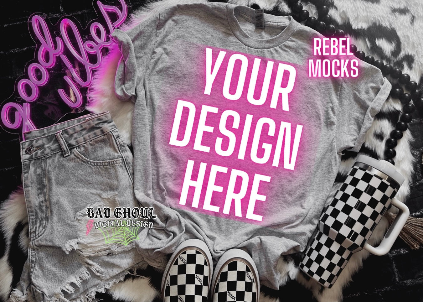 Flat Lay Ash tee Mock Up Trendy Edgy Vibes