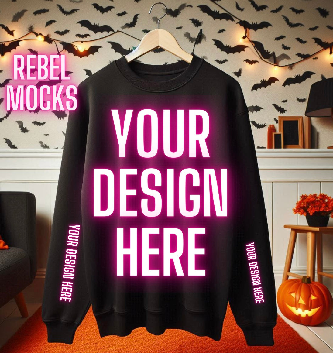 Black Crew Neck Mock Up Trendy Edgy Spooky  Vibes Flat Lay