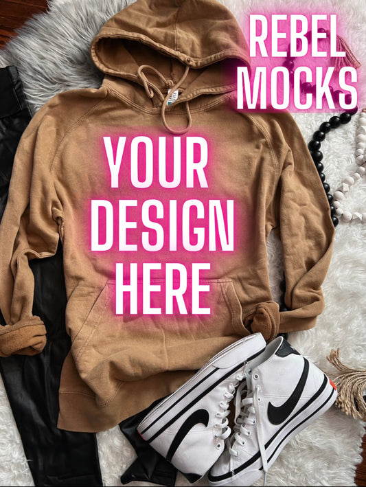 Lane Seven Vintage Wash camel  Hoodie Flat Lay Mock Up TRENDING