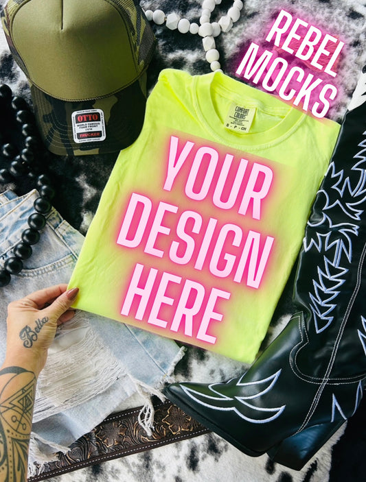 VIBIN CC Neon Lemon Tee Flat Lay Mock UP