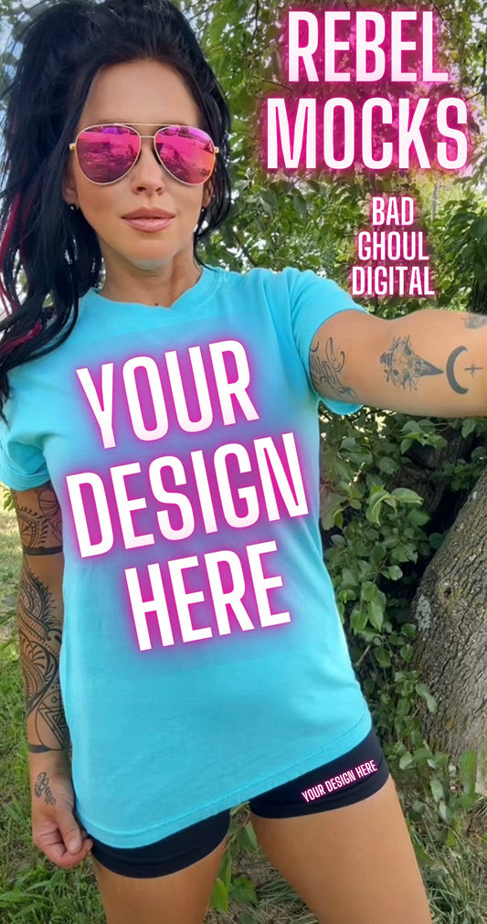 Comfort Colors Lagoon Blue Selfie Model Mock Up TRENDING