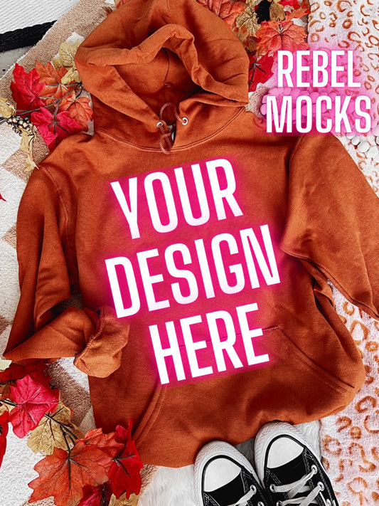 Jerzee Texas Orange Hoodie Fall Flat Lay Mock Up TRENDING