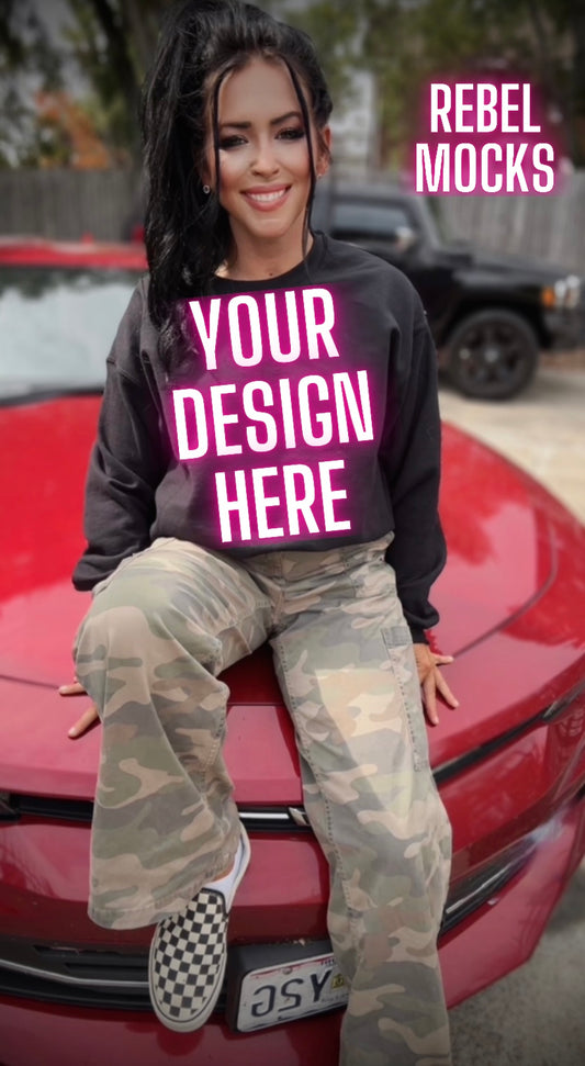 Black Crew Neck Sweatshirt Model Mock Up Edgy Vibes