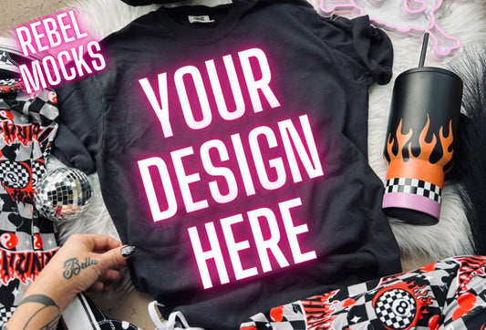 Black Tee Trending Alternative Flat Lay Mockup