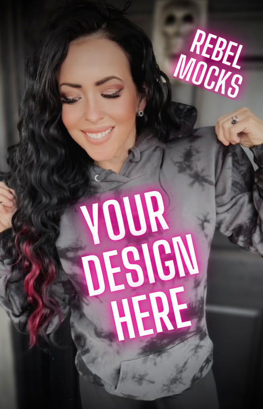 Black Crystal Dye Hoodie Model Mock Up