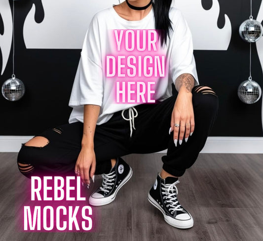 White Tee & Jogger Edgy Trendy Model Mock Up