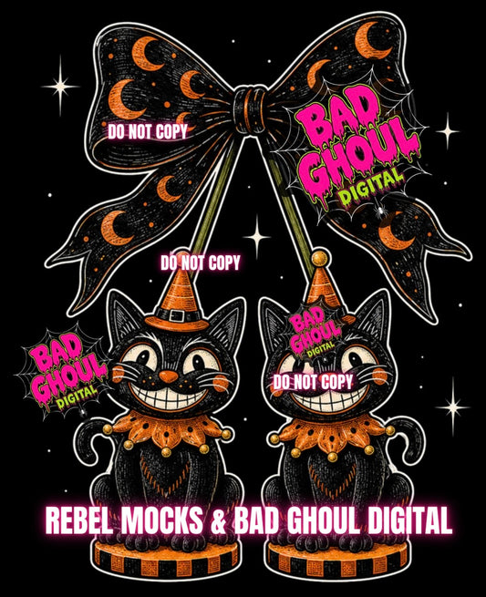 Vintage Cats Bow| Black Fabric|PNG DOWNLOAD