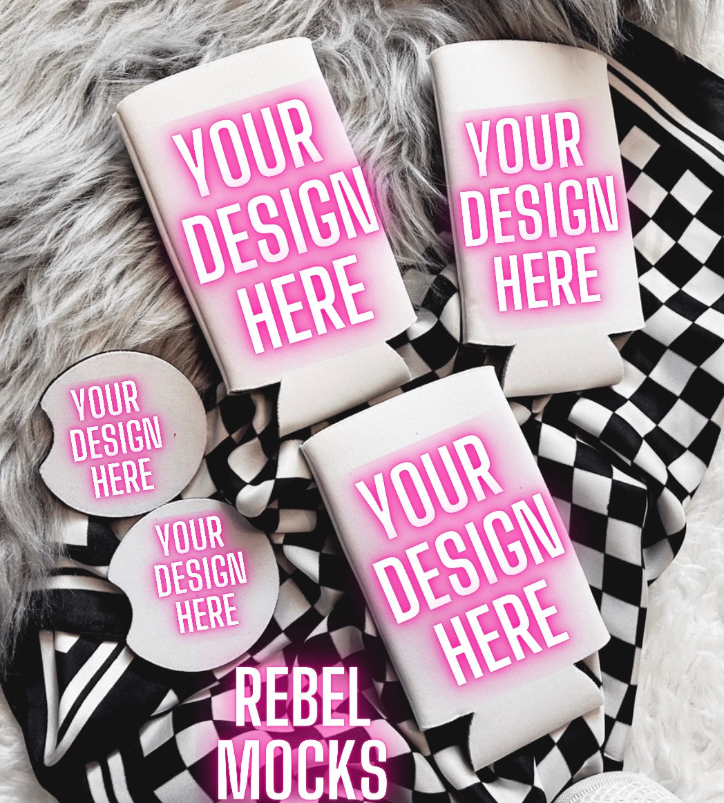 Koozie and Car Coaster Bundle Trendy Mock Up flat Lay