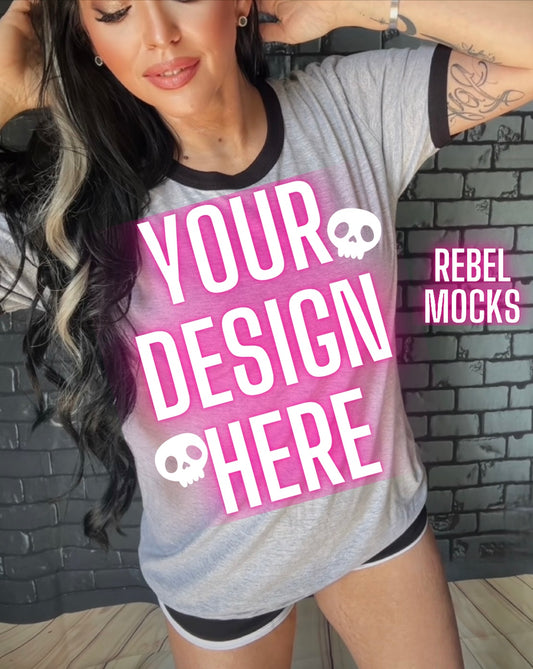 Black and Gray Ringer Tee Model Mock Edgy alt Vibes Mock Up