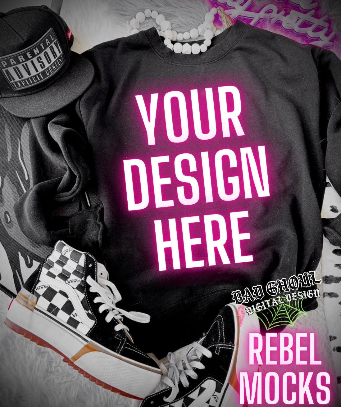 Black Crew Neck Sweatshirt  Flat Lay Mock Up TRENDING