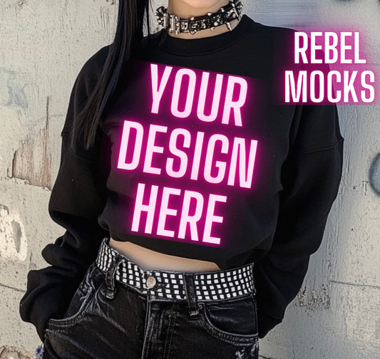 Black Crew Neck Sweatshirt Alternative Model Mock Up