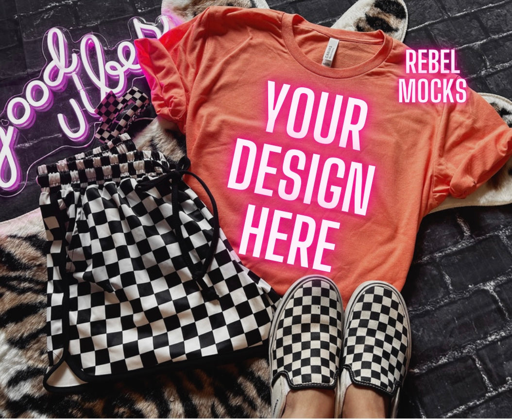 Bella Heather Orange Mock Up Trendy Edgy Vibes Flat Lay