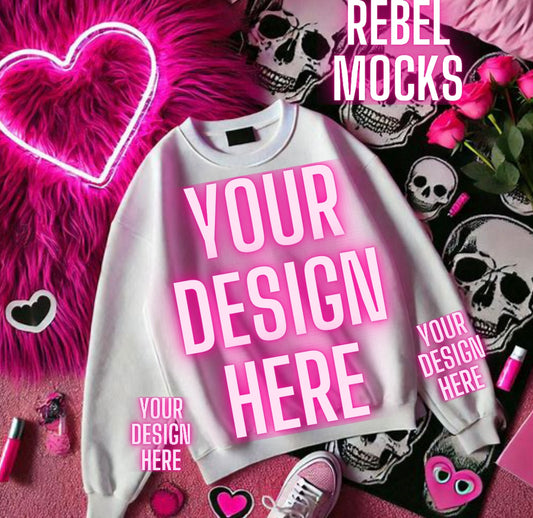White Crew Neck Sweatshirt Alternative Flat Lay Mock Up