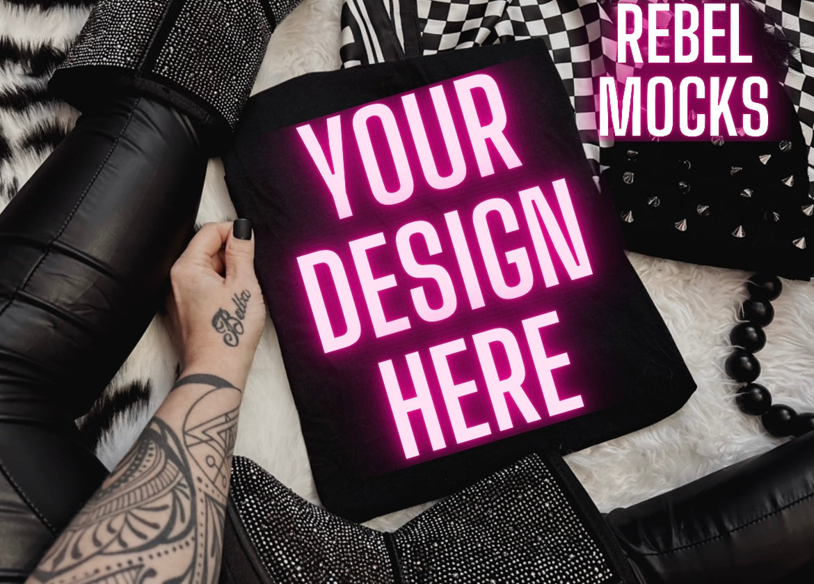 Black Tee Flat Lay Mock Up TRENDING VIBES