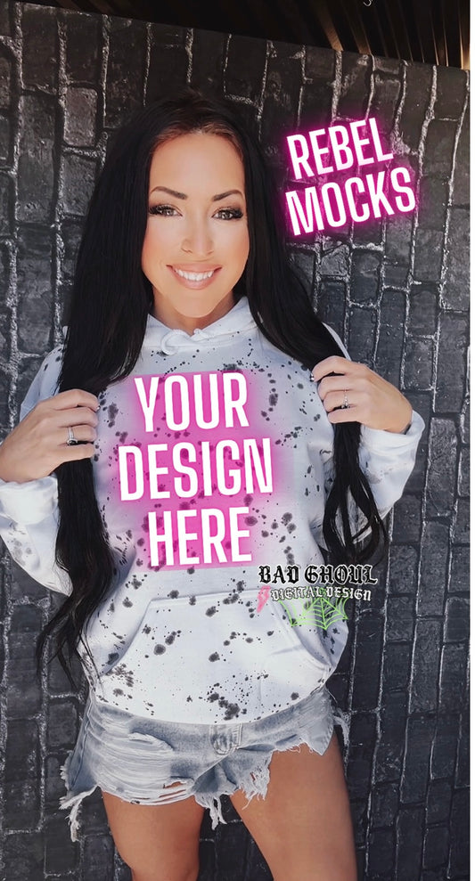 Model Mock splatter Hoodie Mock Up Trendy Edgy Vibes