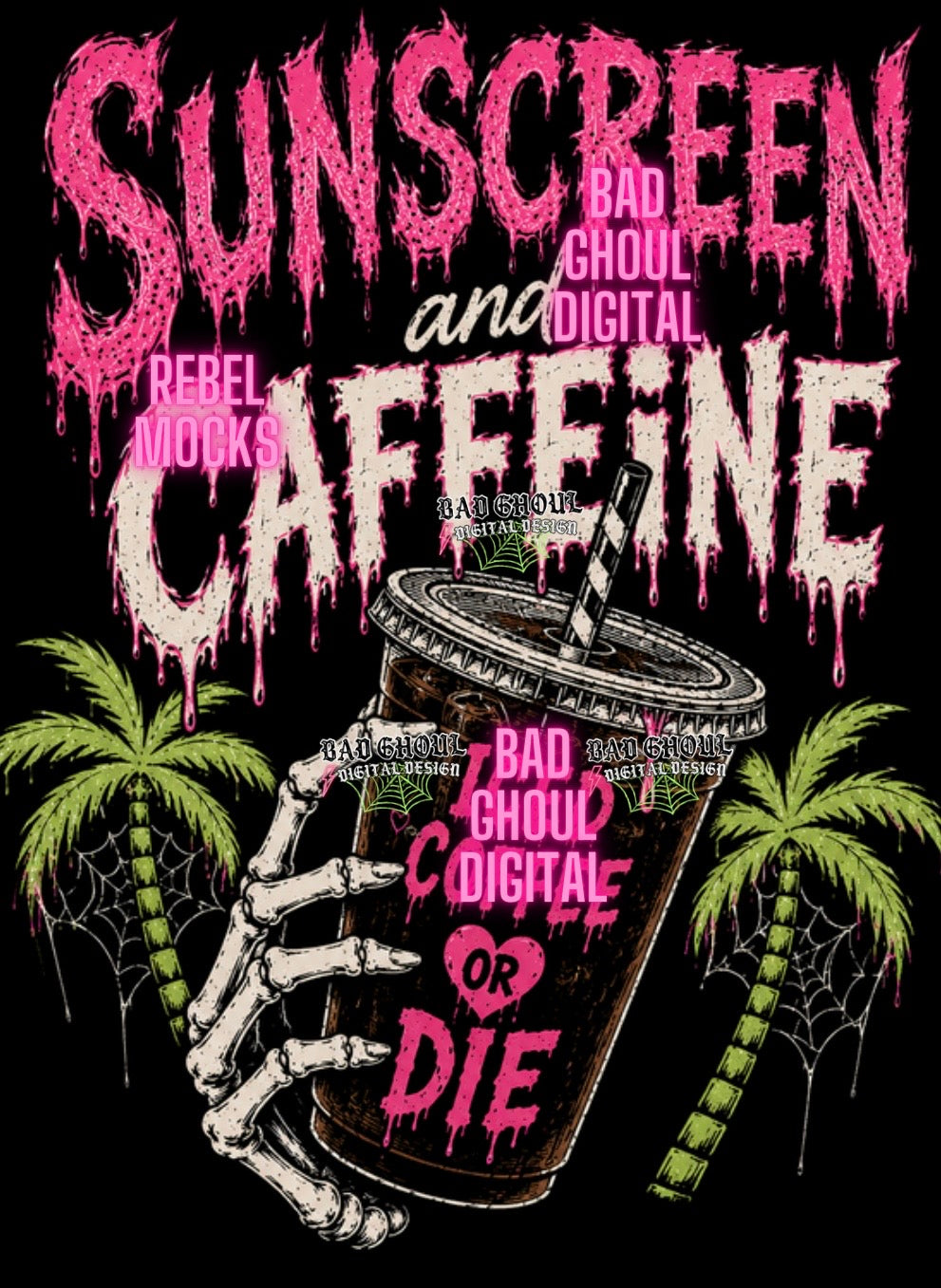 Sunscreen & Caffeine | Black Fabric|PNG DOWNLOAD