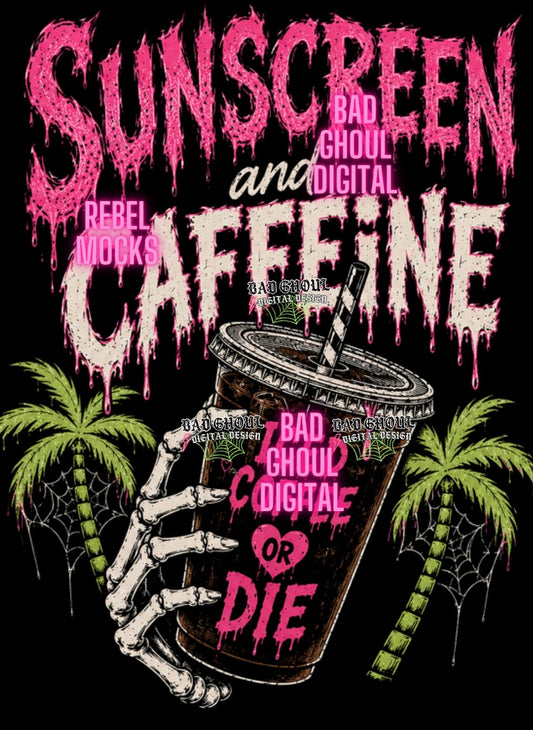 Sunscreen & Caffeine | Black Fabric|PNG DOWNLOAD