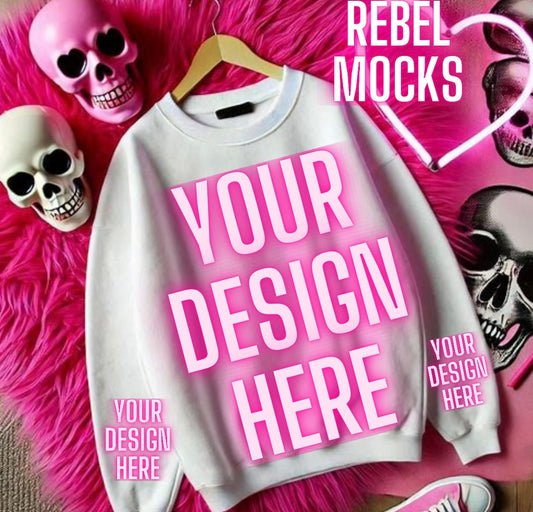 White Crew Neck Sweatshirt Alternative Flat Lay Mock Up