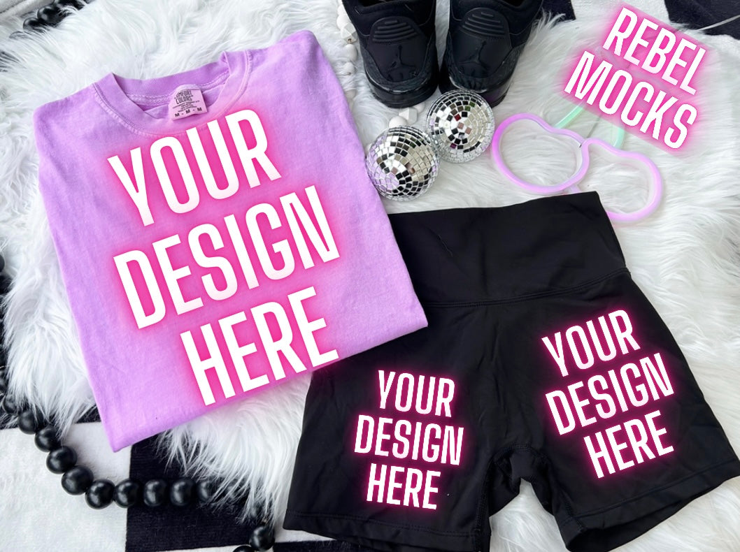 Neons Purple + Biker Shorts Flat Lay Trending Mock Up Flat Lay