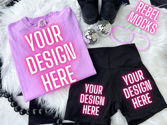 Neons Purple + Biker Shorts Flat Lay Trending Mock Up Flat Lay
