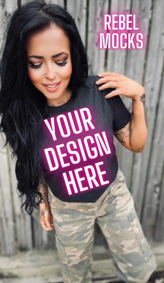 Dark Heather Tee Model Mock Up Edgy Vibes