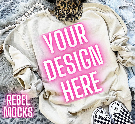 Gildan sand Flat Lay Mock UP Neutral Vibes