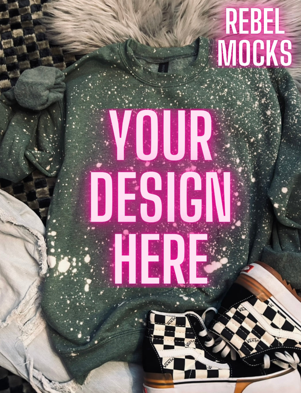 Heather green crew neck Sweatshirt Trendy Mock Up