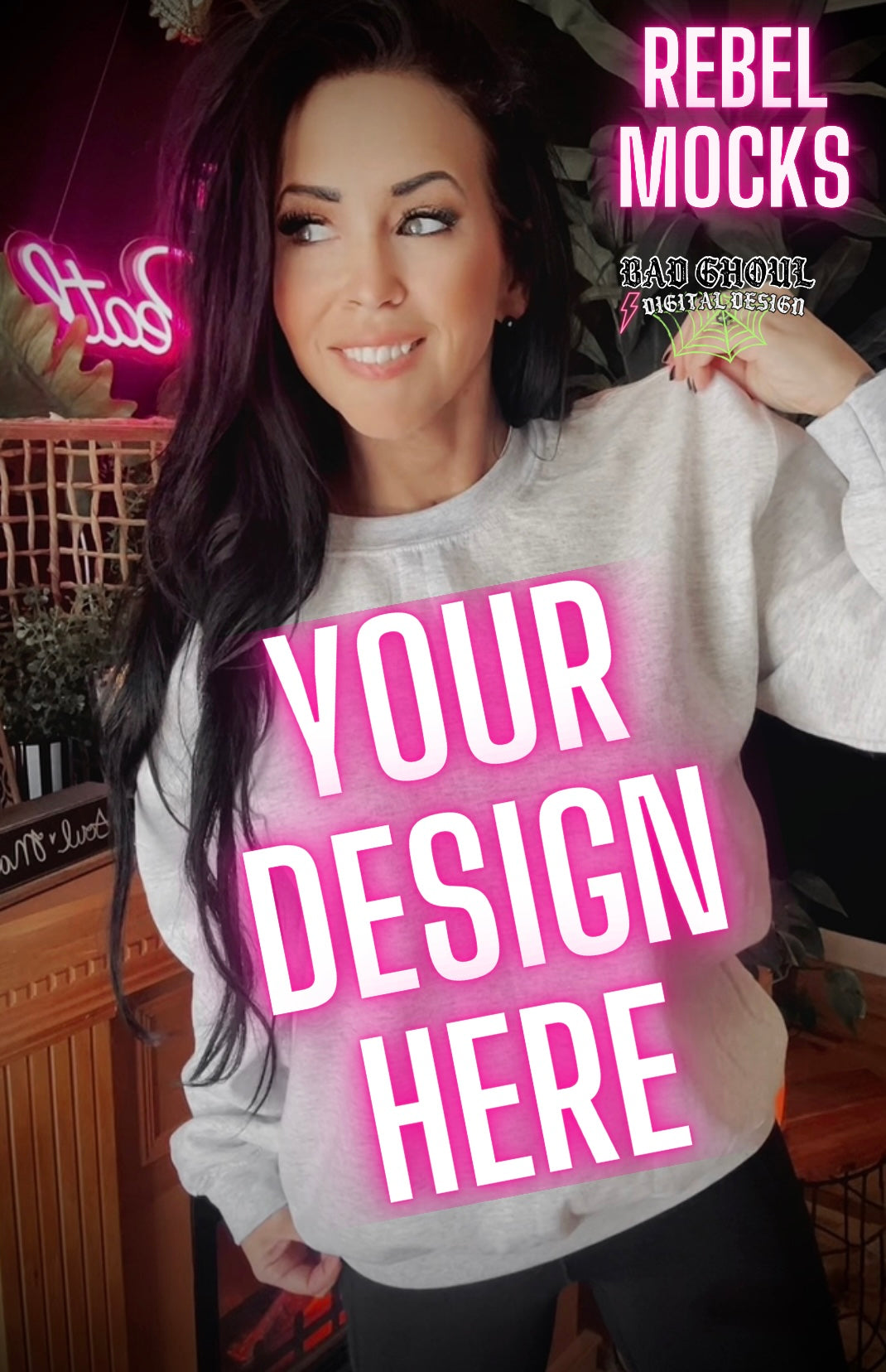 Ash Crew Neck Trendy Model Mock Up