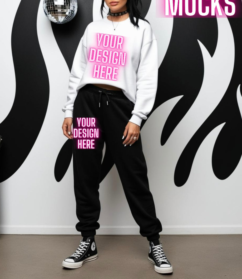Sweat Set Sweatshirt & Jogger Edgy Trendy Model Mock Up