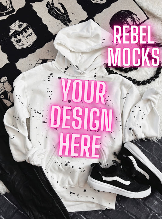 White Splatter Edgy Alt Trendy Mock Up Flat Lay