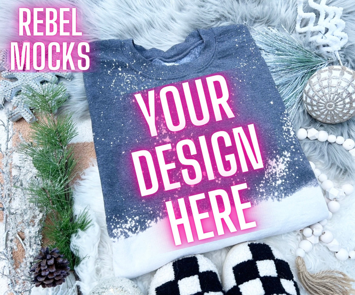 Acid Wash Gildan Charcoal Crew Neck Sweatshirt Neutral Holiday Winter Flat Lay Mock Up Checkered