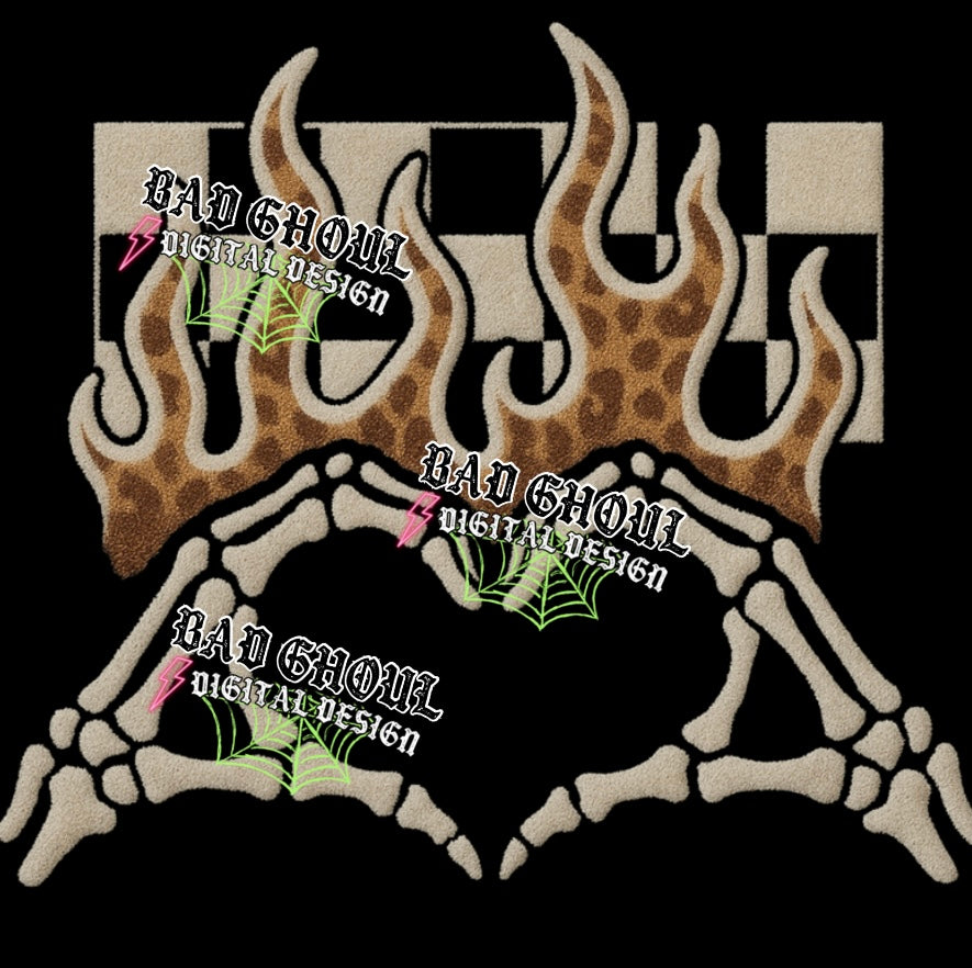 Faux puff skelly heart  PNG DOWNLOAD Black Fabric Only