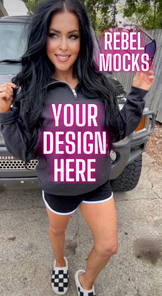 Jerzee Black 1/4 Zip Sweatshirt Model Mock Up