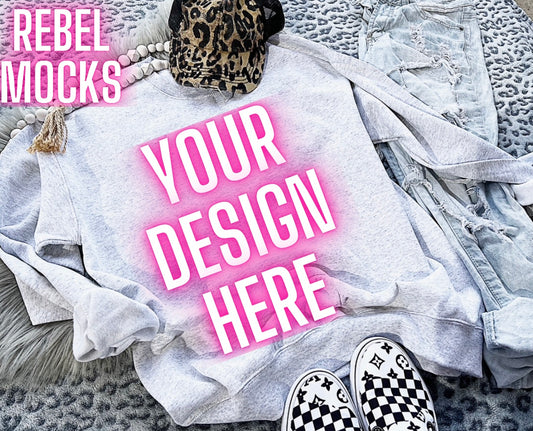 Gildan Ash Flat Lay Mock UP Neutral Vibes