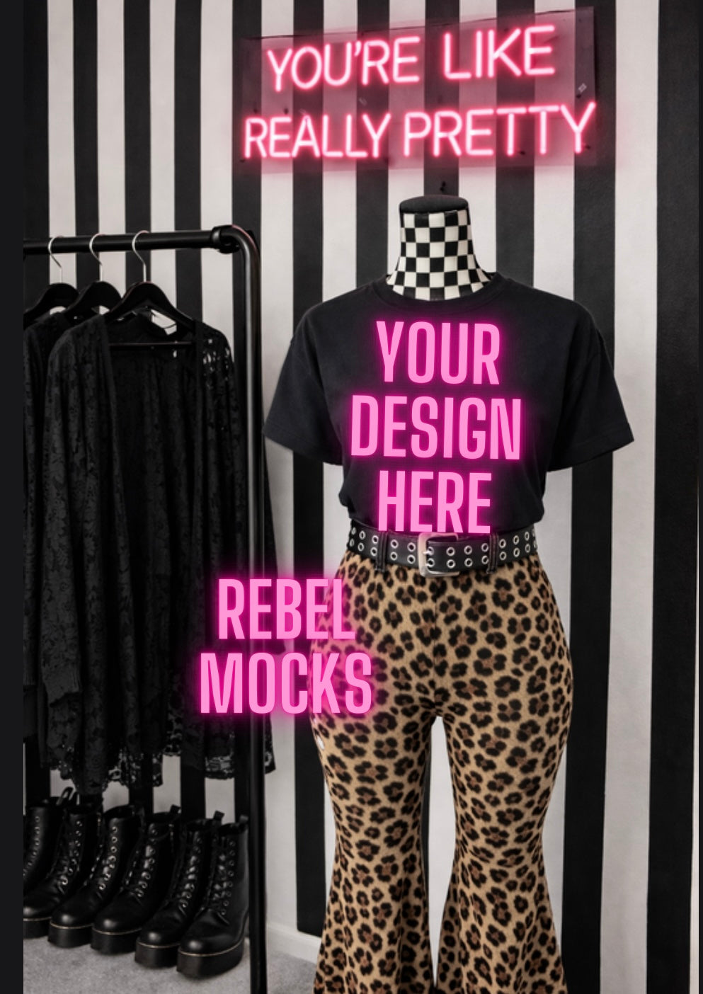 Black Tee | Retail Display Edgy Alternative Mock  Up