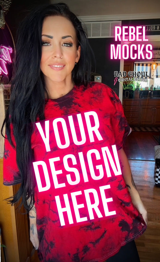 Alt Vibez Black and Red Tie Dye Tee Trendy Model Mock Up