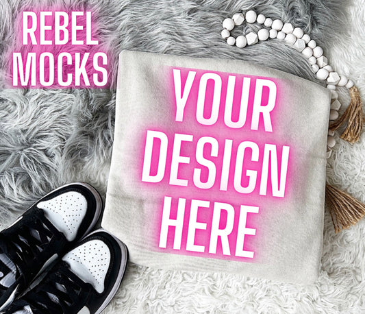 Sand Crew Neck Sweatshirt Gildan Trendy Mock Up Flat Lay