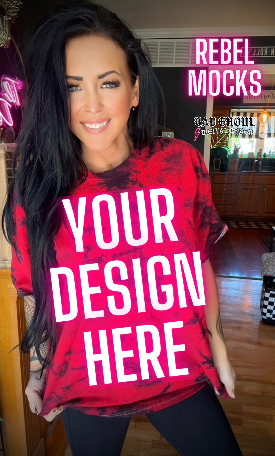 Alt Vibez Black and Red Tie Dye Tee Trendy Model Mock Up