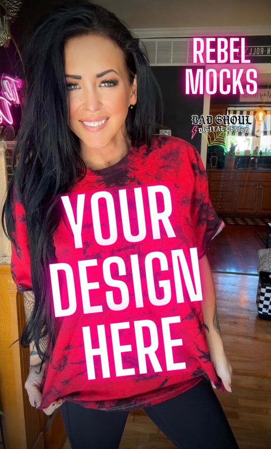 Alt Vibez Black and Red Tie Dye Tee Trendy Model Mock Up