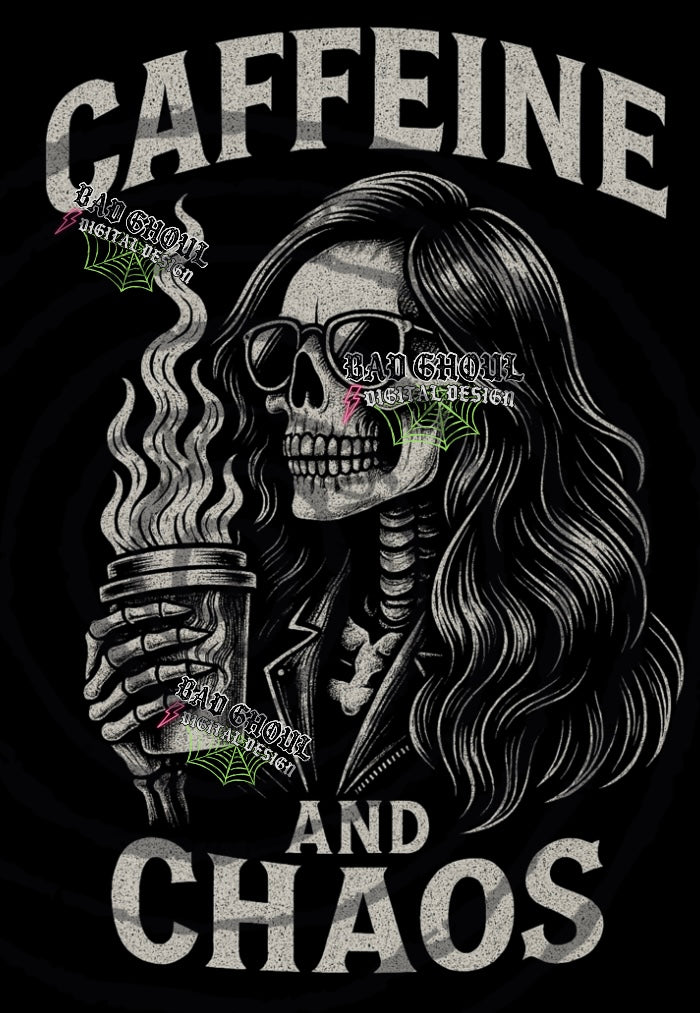Caffeine and Chaos PNG DOWNLOAD black fabric only