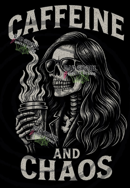 Caffeine and Chaos PNG DOWNLOAD black fabric only