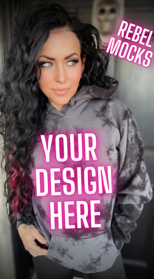 Black Crystal Dye Hoodie Model Mock Up