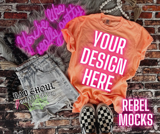 CC Neon Cantaloupe Flat Lay Mock Up trendy