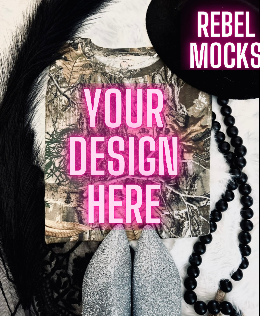 Leafy Camo Tee Flat Lay Mock Up