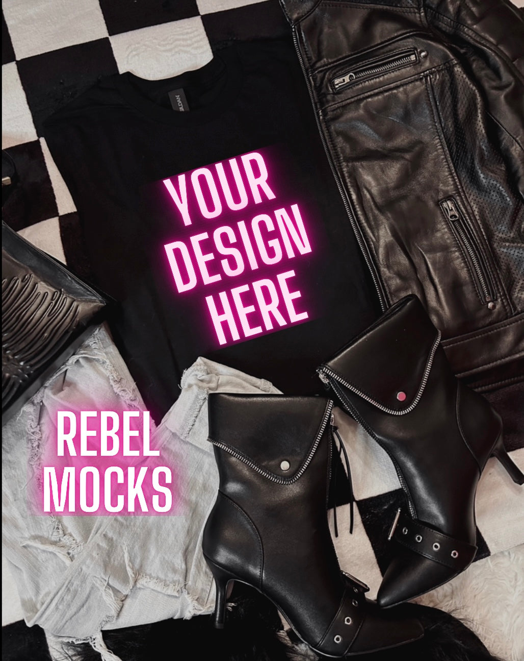 Black Tee Alternative Flat Lay Mock Up