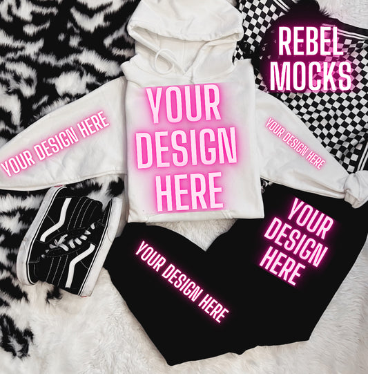 White Hoodie Sweat Set and Sweatpants Flat Lay Mock Up TRENDING VIBES