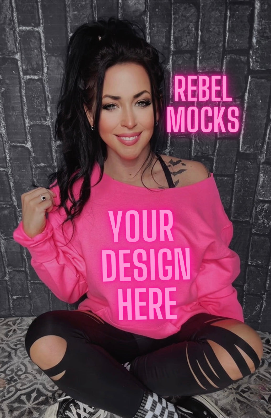 Off Shoulder Mock Safety Pink IRL Alternative Edgy