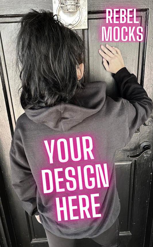 Women’s  Alt Style Black Back Hoodie Model Mock Up
