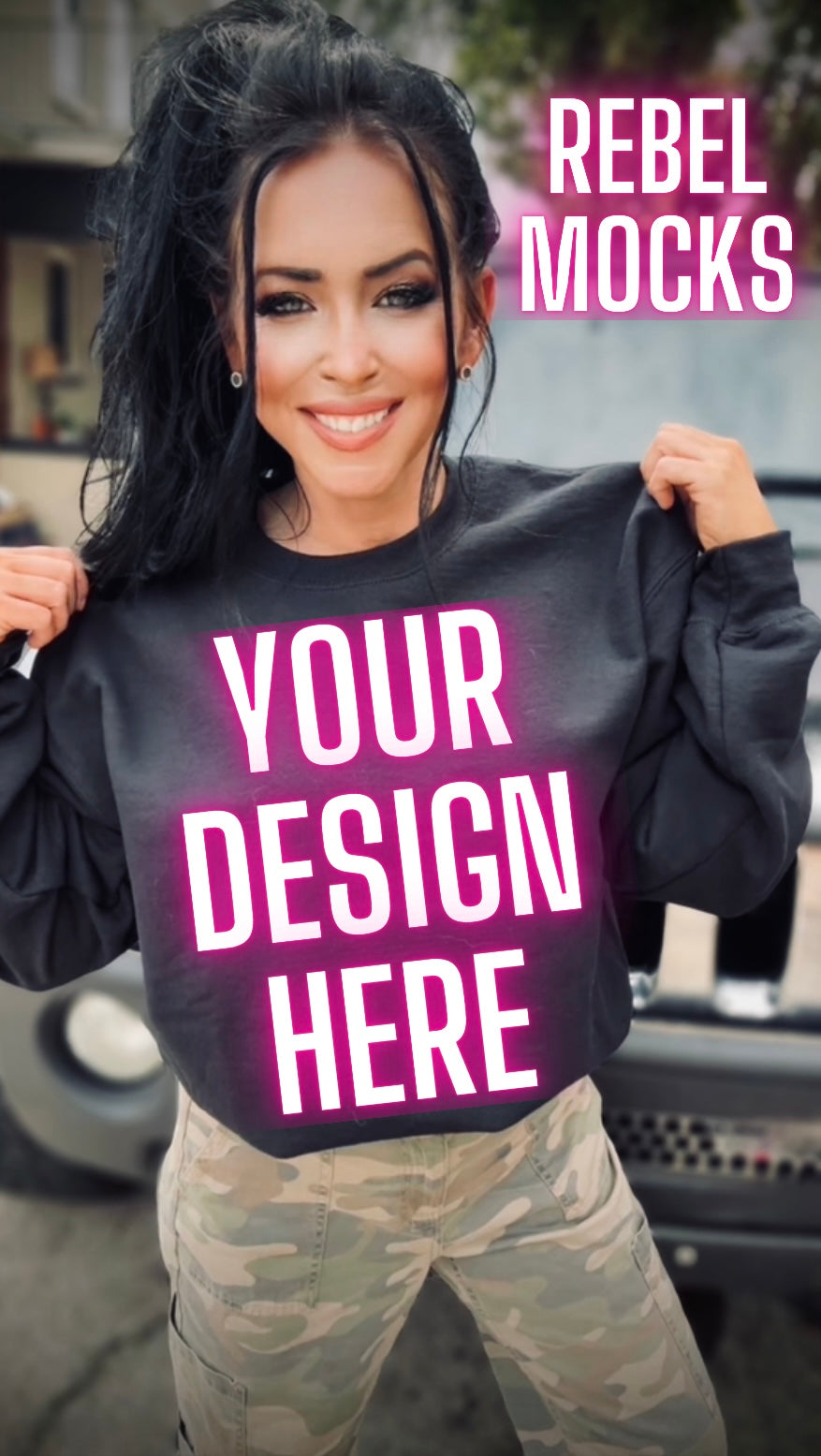 Black Crew Neck Sweatshirt Model Mock Up Edgy Vibes